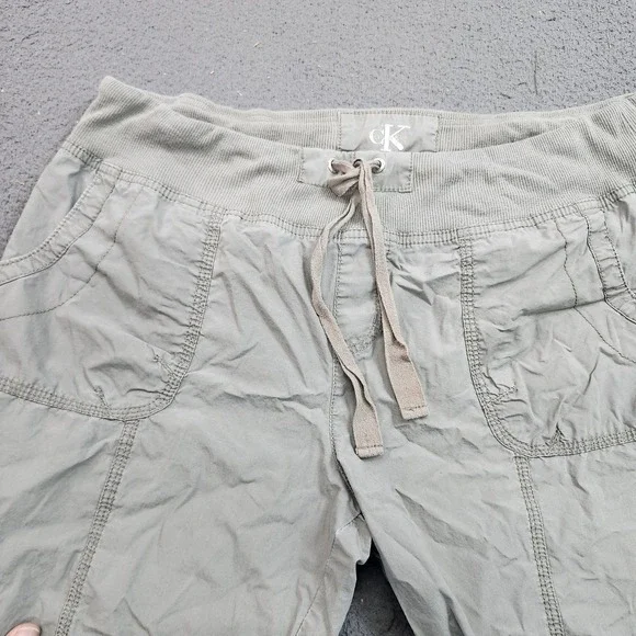 Calvin Klein Pants Womens M Green Capri Cargo Drawstring Elastic Waist Pockets - Picture 5 of 13